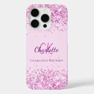 Coque iPhone 16 Pro Nom monogramme rose violet