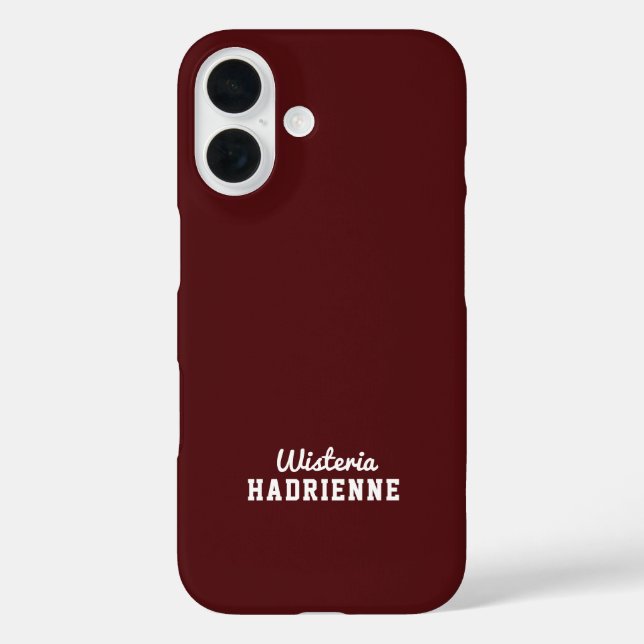 Coques Case-Mate iPhone Nom Monogramme Sportif Bordeaux Foncé Moderne (Verso)