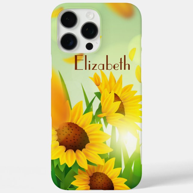 Coques Case-Mate iPhone Nom Monogramme Tournesols Jaune Vert Floral (Verso)