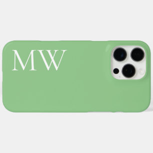 Coque iPhone 16 Pro Max nom monogramme unique vert et blanc sauge initiale