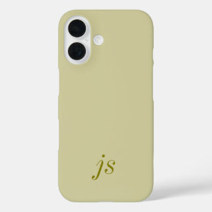 Coque Pour iPhone 16 Nom Monogramme Vert Olive Moderne Blanc