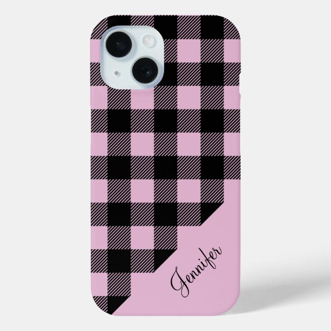 Coques Case-Mate iPhone Nom Motif de chèque rose moderne (Verso)