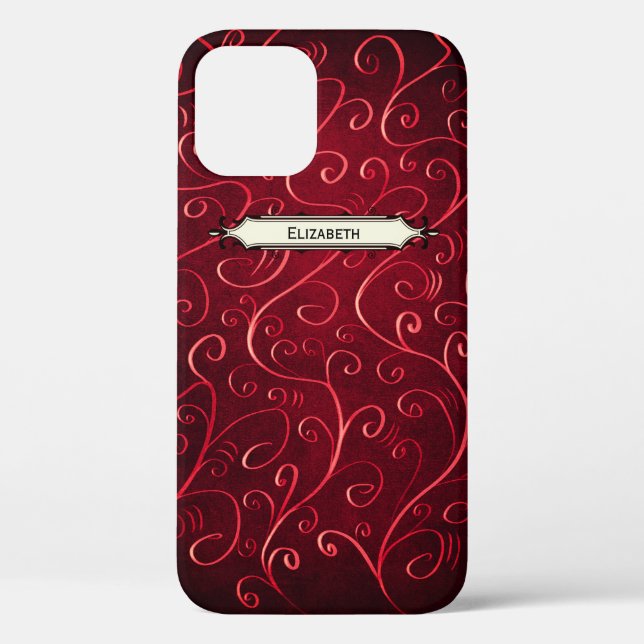 Coques Case-Mate iPhone Nom Motif Elegant Red Swirls (Verso)