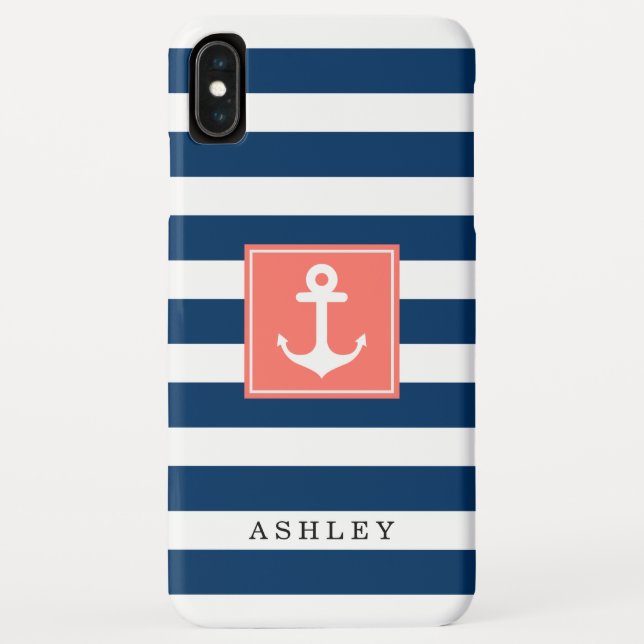 Coques Case-Mate iPhone Nom nautique de monogramme de motif de rayures de (Dos)