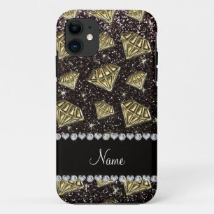 Coque Case-Mate Pour iPhone Nom or diamant noir parties scintillant