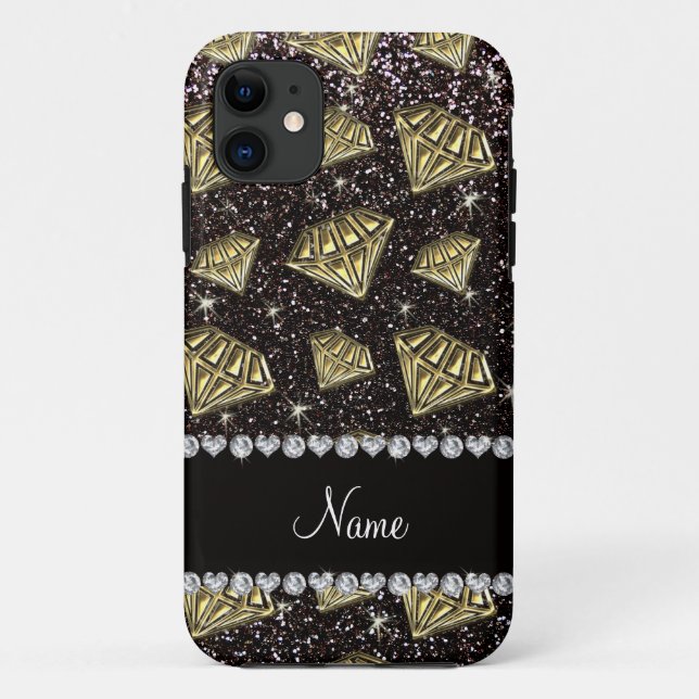 Coques Case-Mate iPhone Nom or diamant noir parties scintillant (Dos)