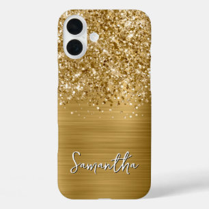 Coque Pour iPhone 16 Plus Nom Pailleté Or Glamour