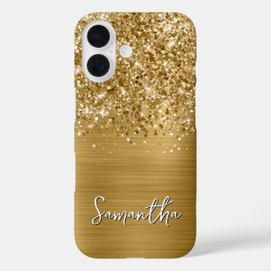 Coque Pour iPhone 16 Nom Pailleté Or Glamour