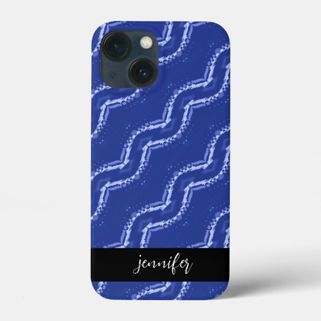 Coques Case-Mate iPhone Nom personnalisable Abstrait bleu vagues motif (Verso)