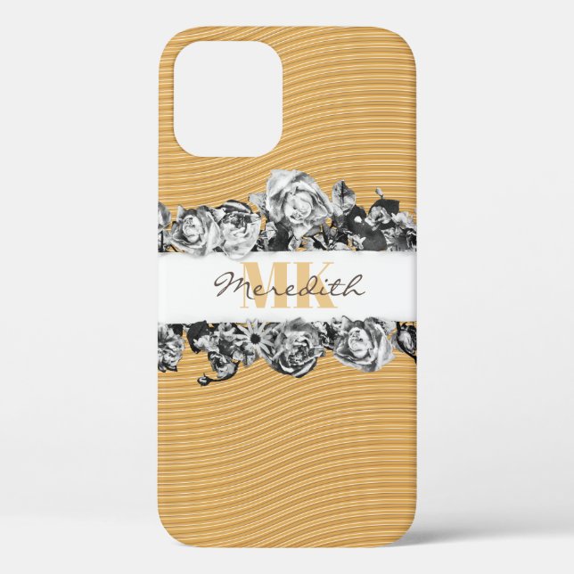 Coques Case-Mate iPhone Nom personnalisable Gold Roses Chic Monogramme Lux (Verso)