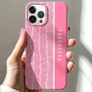 Coque Case-Mate iPhone Nom personnalisé à motif chevron rose et blanc