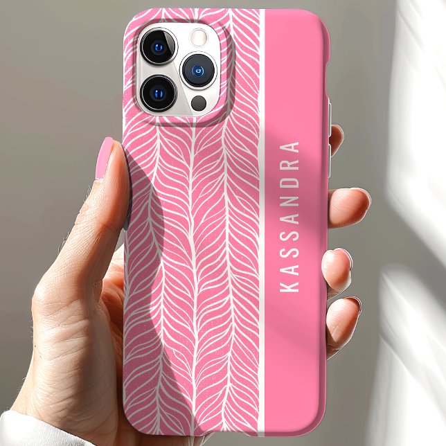 Coques Case-Mate iPhone Nom personnalisé à motif chevron rose et blanc (Créateur téléchargé)