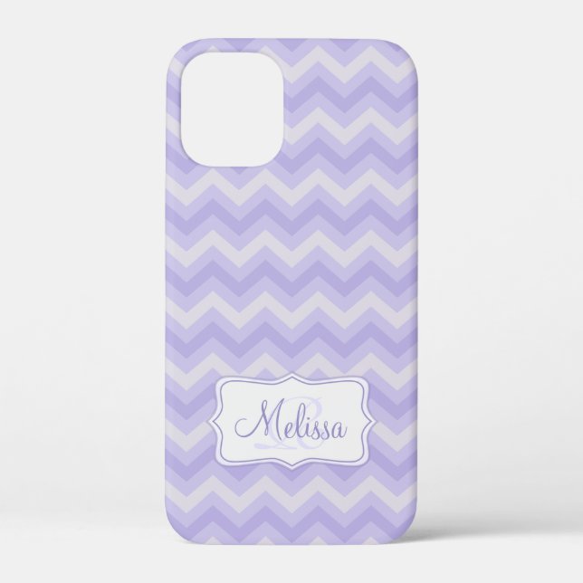 Coques Case-Mate iPhone Nom personnalisé à motif de chevron violet (Verso)