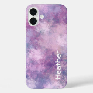 Coque Pour iPhone 16 Plus Nom personnalisé Abstrait Bleu, Lilac et Rose