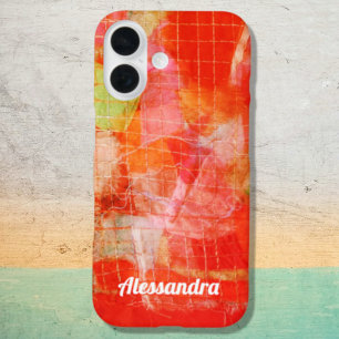 Coque Pour iPhone 16 Nom personnalisé Abstrait couleur rétro rouge oran