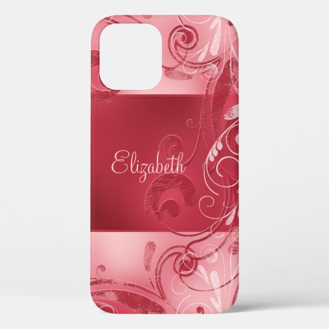 Coques Case-Mate iPhone Nom personnalisé Abstrait rose rouge (Verso)
