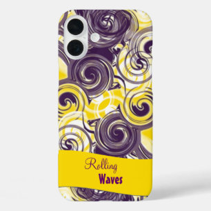 Coque Pour iPhone 16 Plus Nom personnalisé Abstrait Violet Jaune Vague roula