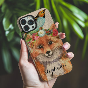 Coque iPhone 16 Pro Max Nom personnalisé Amis Floraux Renard Aquarelle