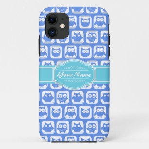 Coque iPhone 11 Nom personnalisé Aqua and Blue Owl