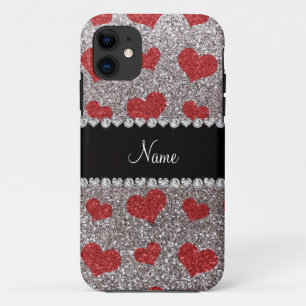 Coques Pour iPhone Nom personnalisé argent parties scintillant coeur 
