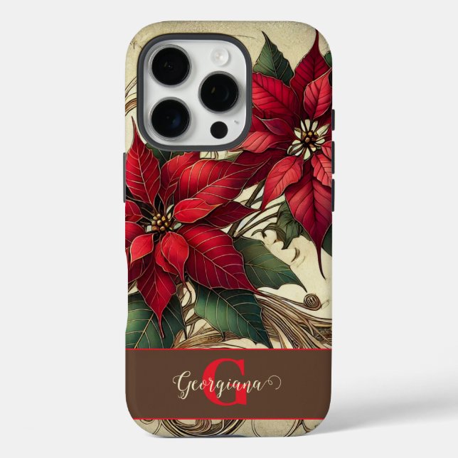 Coques Case-Mate iPhone Nom personnalisé Art Nouveau Noël Poinsettia (Verso)
