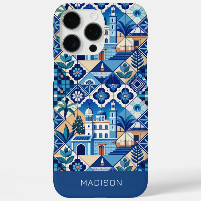 Coques Case-Mate iPhone Nom personnalisé Azulejo Tiles Motif (Verso)