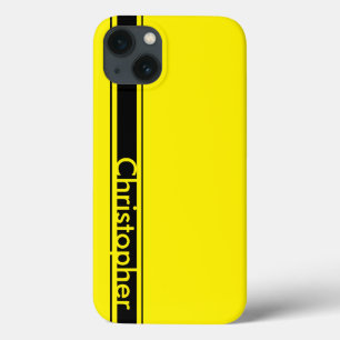 Coque Case-Mate iPhone Nom personnalisé Bande de course jaune et noire