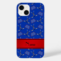 Nom personnalisé bâtons de hockey bleu bande rouge