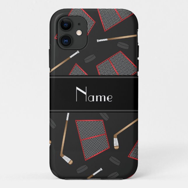 Coques Case-Mate iPhone Nom personnalisé bâtons de hockey noir filets (Dos)