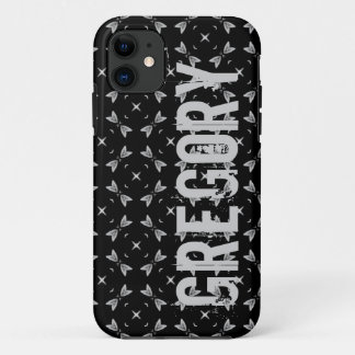 Coque iPhone 11 Nom Personnalisé Black Silver Geometry For Him G61