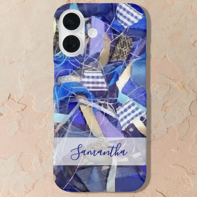 Coques Case-Mate iPhone Nom personnalisé bleu blanc lilas rayure abstraite (Créateur téléchargé)