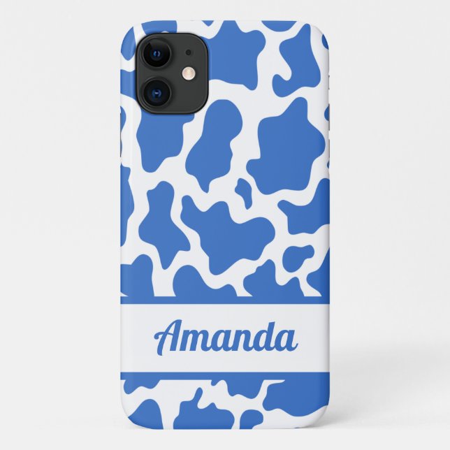 Coques Case-Mate iPhone Nom personnalisé bleu Vache Motif d'impression (Dos)