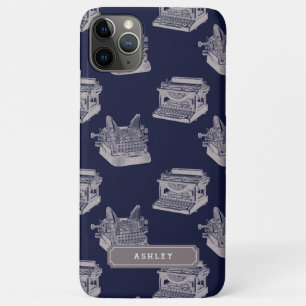 Coque iPhone 11 Pro Max Nom personnalisé Blue Vintage Motif de machine à é