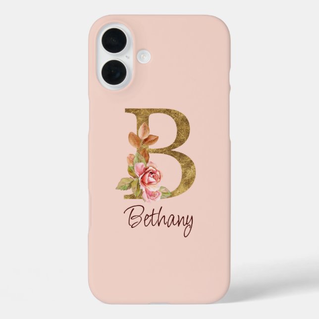 Coques Case-Mate iPhone Nom personnalisé Blush rose doré lettre B (Verso)