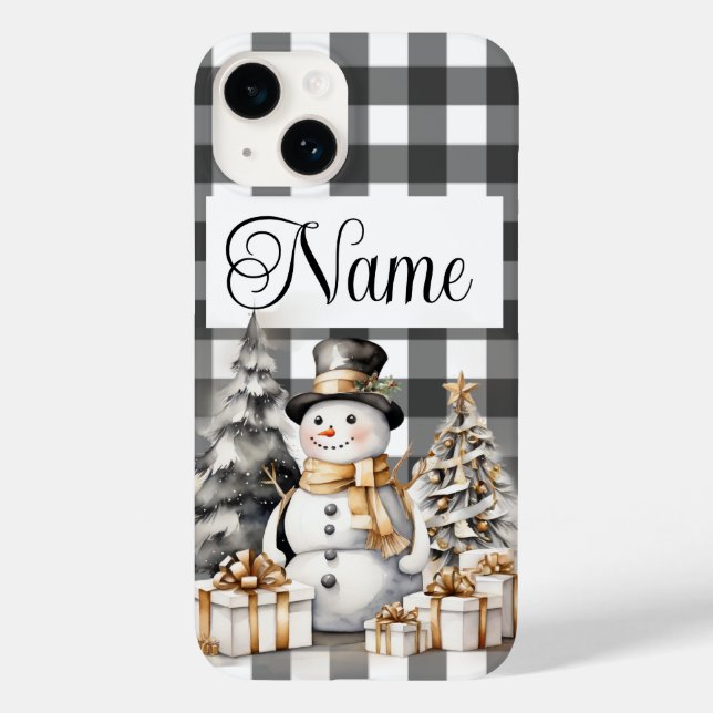 Coques Case-Mate iPhone Nom personnalisé bonhomme de neige de Noël (Verso)
