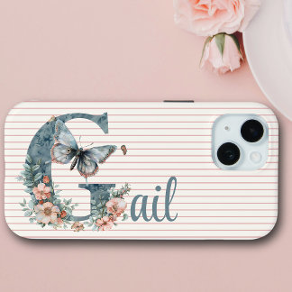 Coque Case-Mate iPhone Nom personnalisé | Botanique initiale | Bleu papil