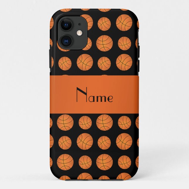 Coques Case-Mate iPhone Nom personnalisé boules de basket noires (Dos)