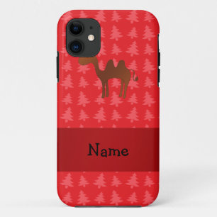 Coque iPhone 11 Nom personnalisé chameau rouge noël arbres