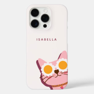 Coque iPhone 16 Pro Nom personnalisé Chat Rose Mignon