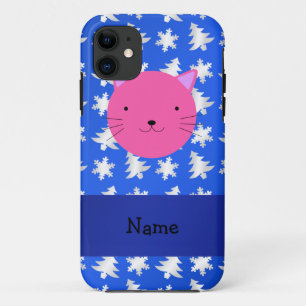 Etui iPhone Case-Mate Nom personnalisé chats flocons de neige bleu arbre