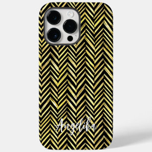 Coque Case-Mate iPhone Nom personnalisé Chevron en noir et or