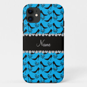 Coque iPhone 11 Nom personnalisé ciel bleu noir talons hauts arc d
