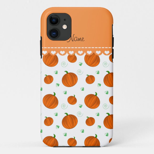 Coques Case-Mate iPhone Nom personnalisé citrouilles orange blanc (Dos)