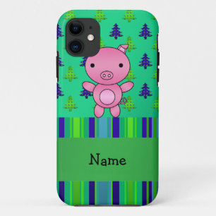 Etui iPhone Case-Mate Nom personnalisé cochon vert bleu noël arbres