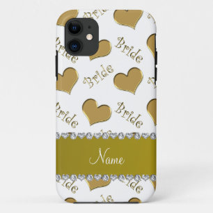 Coque Case-Mate iPhone Nom personnalisé coeur de mariée en or blanc
