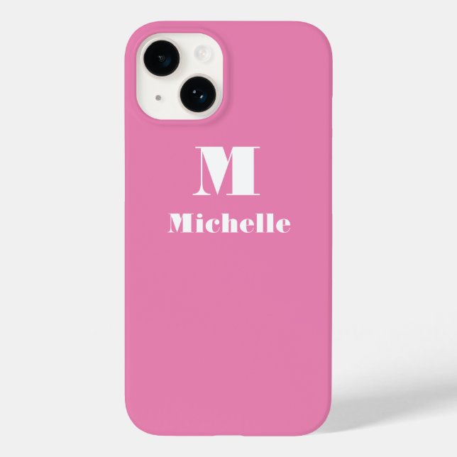 Coques Case-Mate iPhone Nom personnalisé Couleur solide initiale rose (Verso)