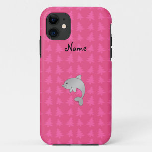 Coques Pour iPhone Nom personnalisé dauphin rose noël arbres