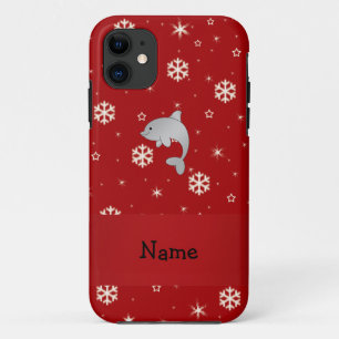 Coque Case-Mate Pour iPhone Nom personnalisé dauphin rouge flocons de neige