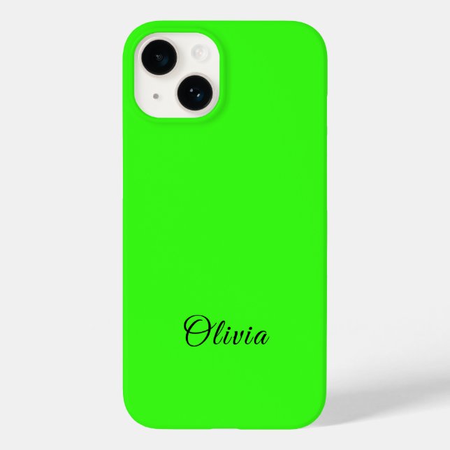 Coques Case-Mate iPhone Nom personnalisé de couleur solide verte néon (Verso)