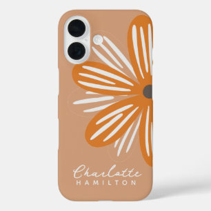 Coque Pour iPhone 16 Nom personnalisé de la fleur orange